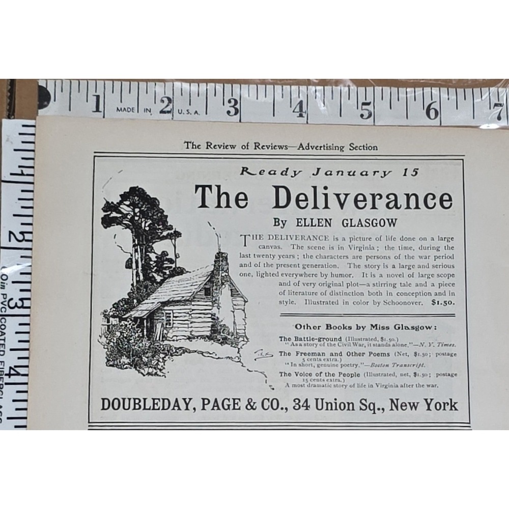 1904 The Deliverance Ellen Glasgow Doubleday Page & Co Vintage Print Ad Virginia